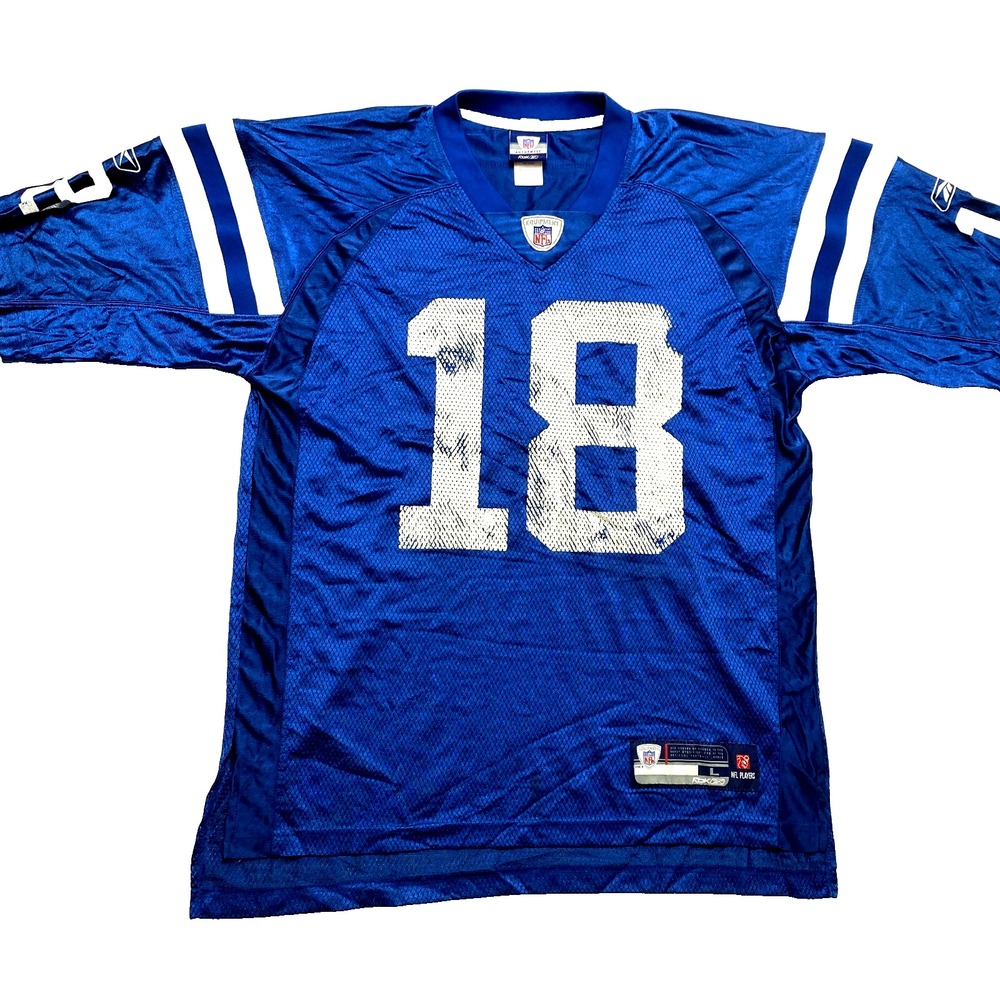 VINTAGE Indianapolis Colts Jersey Mens Large Blue NFL Peyton Manning #18 Reebok